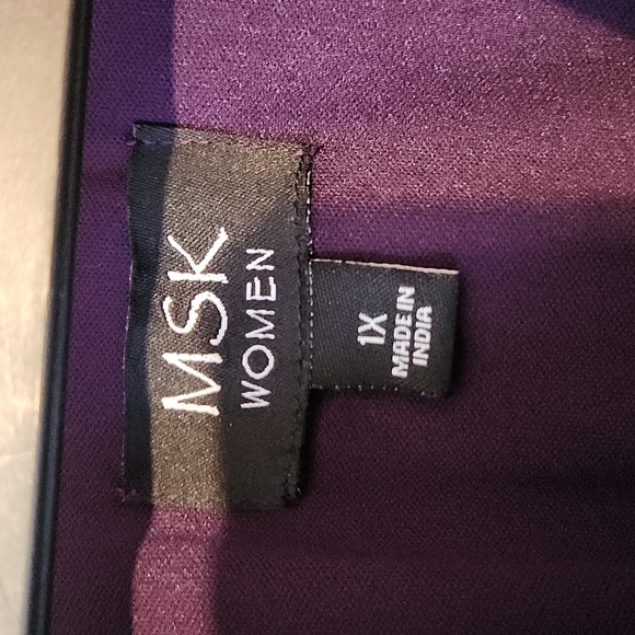 Purple Knee Length Long Sleeve Dress with Sheer Overlay - 1X - Picture 4 of 5